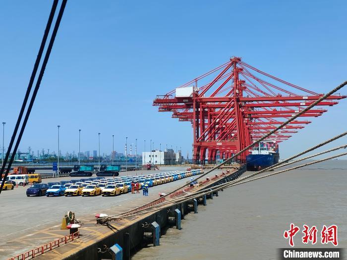 資料圖：國產(chǎn)新能源車在上海外高橋港區(qū)海通碼頭“整裝待發(fā)”?！∑址?攝