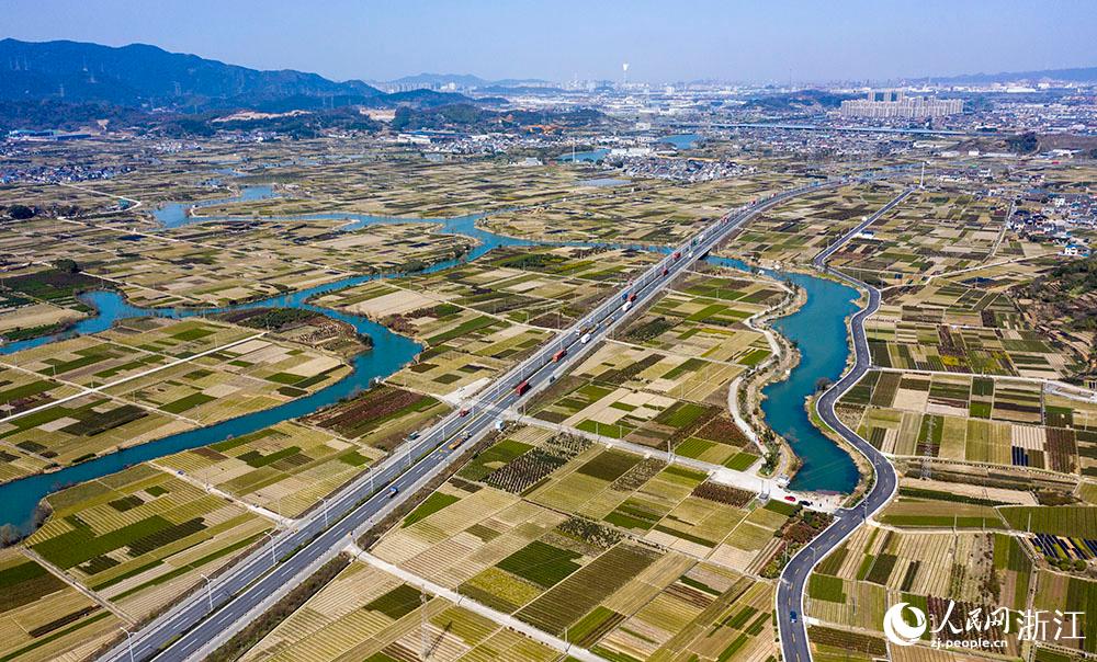 寧波市北侖區(qū)柴橋街道的萬畝花田猶如打翻的調(diào)色盤。人民網(wǎng) 章勇濤攝