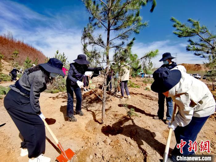 圖為西寧市城東區(qū)干部職工參加義務(wù)植樹。　張?zhí)砀?攝