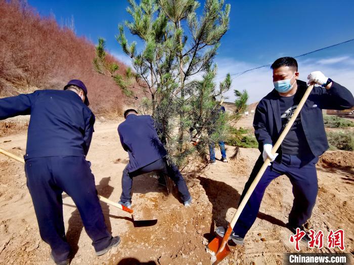 圖為西寧市城東區(qū)義務(wù)植樹活動現(xiàn)場?！?zhí)砀?攝