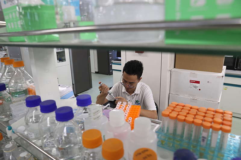 在三亞崖州灣科技城，一名青年科技工作者正在進(jìn)行科研工作。