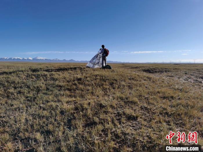 圖為索南達(dá)杰保護(hù)站保護(hù)隊(duì)員在可可西里找到露營的葉某。　鄧海平 攝