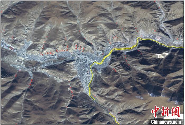 玉樹災(zāi)后重建區(qū)地質(zhì)災(zāi)害治理工程和防洪工程監(jiān)測(cè)結(jié)果。中科院空天院 供圖