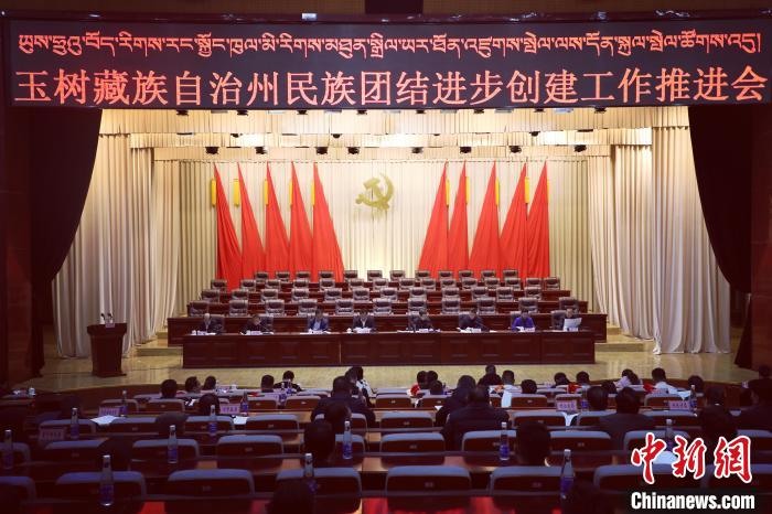 圖為玉樹州民族團(tuán)結(jié)進(jìn)步創(chuàng)建工作推進(jìn)會現(xiàn)場?！『F龍 攝