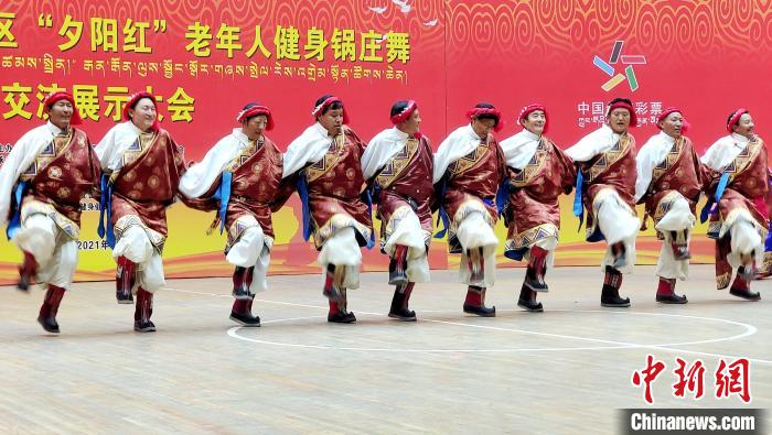 圖為西藏老年舞蹈隊(duì)齊跳傳統(tǒng)鍋莊舞?！∝暽＠?攝