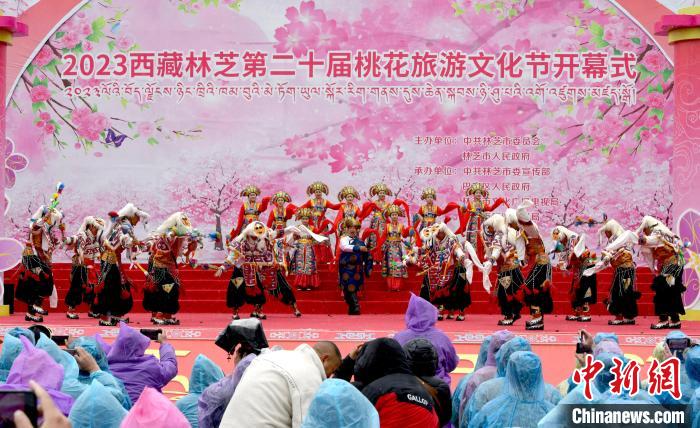 3月28日，西藏林芝第二十屆桃花旅游文化節(jié)開幕式上的文藝表演。　李林 攝